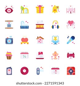 Valentine's Day vector icons set. Valentine's Day and broken heart, ring, heart, concept signs in this style.
