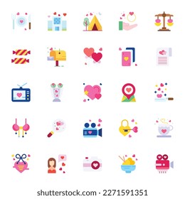 Iconos vectoriales del Día de San Valentín. Día de San Valentín y corazón roto, anillo, corazón, signos conceptuales en este estilo.