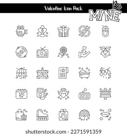 Valentine's Day vector icons set. Valentine's Day and broken heart, ring, heart, concept signs in this style.