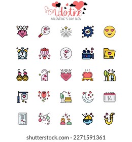 Valentine's Day vector icons set. Valentine's Day and broken heart, ring, heart, concept signs in this style.