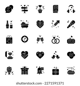 Valentine's Day vector icons set. Valentine's Day and broken heart, ring, heart, concept signs in this style.