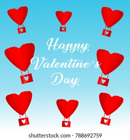 Valentine's day vector illustration. Balloons in form of hearts. With large inscription happy Valentine's day.