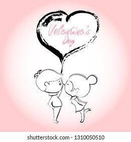 Valentine's Day Vector Illustration. Boy and girl with hearts. Illustration of a couple in love. Lovely girl and boy 