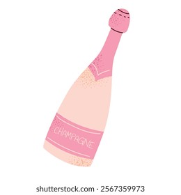 Valentine's Day vector illustration of a champagne bottle. Romantic and elegant drink symbol, perfect for holiday cards, invitations posters, and social media. Flat vector isolated on white background