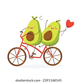Valentines day vector illustration.  Cute avocado couple isolated on pink background.14 february funny card. Eps 10.