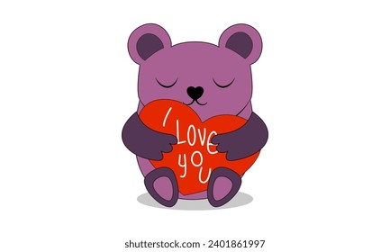 Valentine's Day vector illustration, cute bear holding heart. Doodle drawing and phrase for lovers. Hand drawn letters for Love Day greeting cards and invitations. Good for t-shirt, mug, gift, print, 