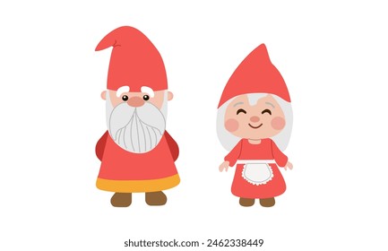 Valentines Day vector illustration. Cute red garden couple gnome on white background for graphic designer create artwork, card, brochure for various invitations or greetings