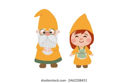 Ilustración vectorial de San Valentín. Lindo gnomo de la pareja del jardín rojo en el fondo blanco para el diseñador gráfico cree la obra de arte, la tarjeta, el folleto para varias invitaciones o saludos