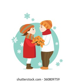 Valentine's Day. Vector illustration of cute kids in cartoon style