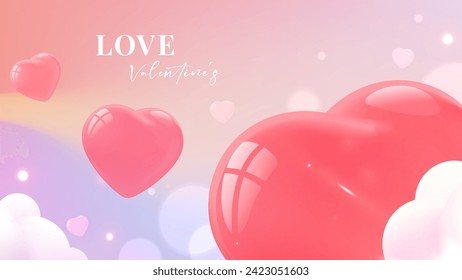 Valentine's Day vector illustration designs red hearts from far to near