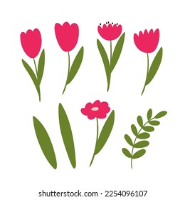 valentinas ilustración vectorial de día en estilo de caricatura plana, corazón, amor, casa, árbol rosa, gato, regalo, flores, ramo, carrito de fiesta, champán, botella, vidrio, cóctel, tarta, carta, bolas