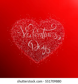 Valentines Day vector illustration. Glitter shiny heart with lettering for Valentine`s Day