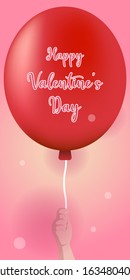 Valentines day vector illustration with hand hanging balloon.