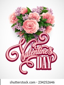 Valentines day vector illustration with a heart of beautiful flowers