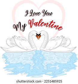 Ilustración de San Valentín vectorial, Loving Swans Clipart.