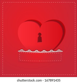 Valentine's day vector illustration with red heart and keyhole