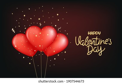 Valentines Day vector illustration. Red balloons with lettering inscription