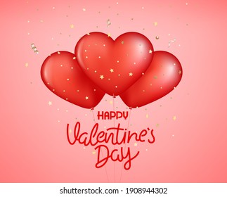 Valentines Day vector illustration. Red balloons with lettering inscription