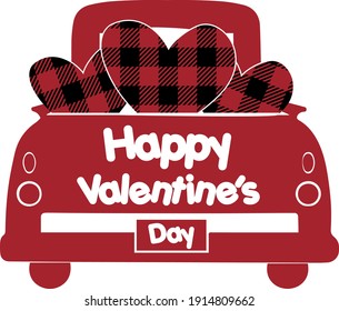 Valentine's Day Vector Illustration. Valentines Red Vintage Truck. Truck with Heart. Truck with Gnome. Buffalo Valentines truck cut file.