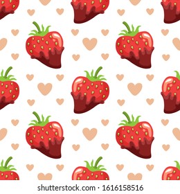 Valentines Day vector illustration. Seamless pattern with chocolate strawberry. Sign of love and romantic. Flat design element for fabric, wallpaper, wrapping paper.