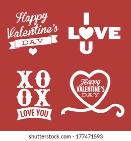 Valentine's Day Vector Illustration Set | Happy Valentine's Day, I Love You, XO OX Love You, Heart Ribbon