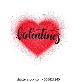 Valentines Day vector illustration with stipple heart and lettering. Valentines greeting card