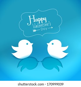 Valentine's Day Vector Illustration with Two Cut Paper Lover Birds