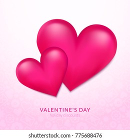 Valentines Day vector illustration with two pink ballon hearts isolated from romantic background