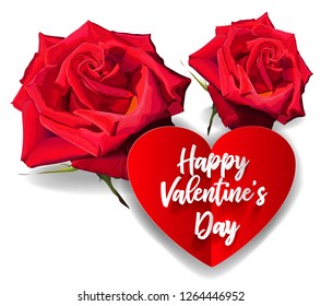 Valentine;s day vector illustration-Red roses with heart and text paper cut