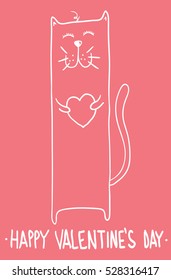 Valentine's Day vector illustrations with cute cat for greeting card, poster.