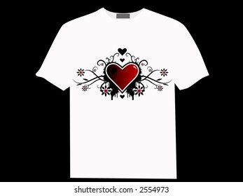 Valentine's day vector image with ink splats and vines on a T-shirt. Funky and retro image.