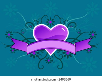 Valentine's day vector image with vines and flowers and banners. Funky and retro image.