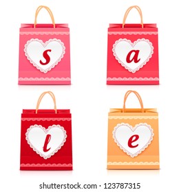 Valentines day vector lacy sale shopping bag set