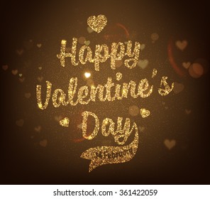 Valentines Day Vector Lettering Label With Sparkles and Glitters. Holiday Design.