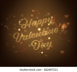 Valentines Day Vector Lettering Label With Sparkles and Glitters. Holiday Design.