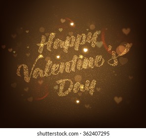 Valentines Day Vector Lettering Label With Sparkles and Glitters. Holiday Design.