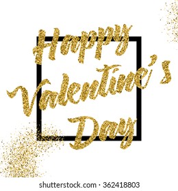 Valentines Day Vector Lettering Label With Golden Sparkles and Glitters. Holiday Design.