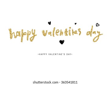 Valentine's Day Vector Lettering Label With Golden Sparkles and Glitters. Holiday Design.