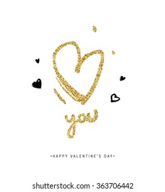 Valentine's Day Vector Lettering Label With Golden Sparkles and Glitters. Holiday Design.