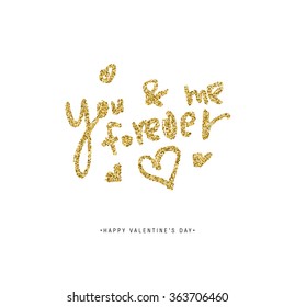 Valentine's Day Vector Lettering Label With Golden Sparkles and Glitters. Holiday Design.