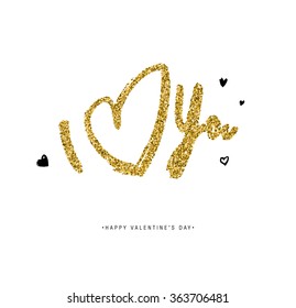 Valentine's Day Vector Lettering Label With Golden Sparkles and Glitters. Holiday Design.