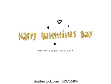 Valentine's Day Vector Lettering Label With Golden Sparkles and Glitters. Holiday Design.
