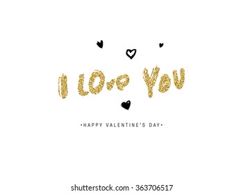 Valentine's Day Vector Lettering Label With Golden Sparkles and Glitters. Holiday Design.