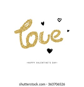 Valentine's Day Vector Lettering Label With Golden Sparkles and Glitters. Holiday Design.