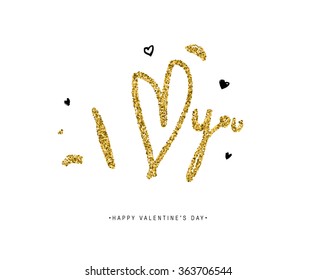 Valentine's Day Vector Lettering Label With Golden Sparkles and Glitters. Holiday Design.