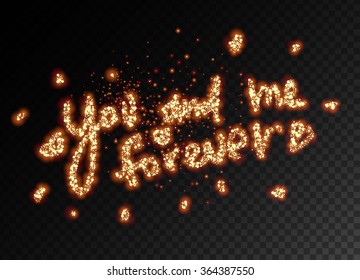 Valentine's Day Vector Lettering Label With Golden Sparkles and Glitters. Holiday Design.