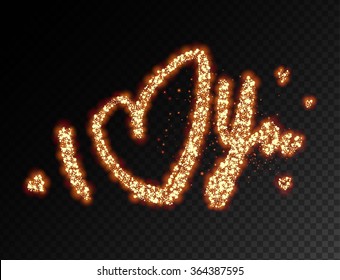 Valentine's Day Vector Lettering Label With Golden Sparkles and Glitters. Holiday Design.
