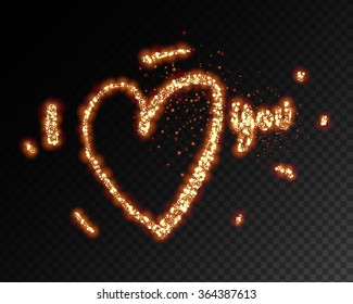 Valentine's Day Vector Lettering Label With Golden Sparkles and Glitters. Holiday Design.