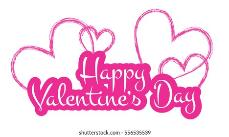 Valentine's Day vector lettering. Pink lettering on background of pink hearts. Modern romantic design elements for holiday card, gift, banner, poster, postcard.