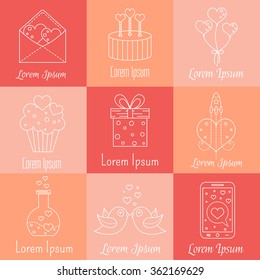 Valentine's Day vector logo set made in modern and minimalist style. Linear vector art.  Vector illustration.